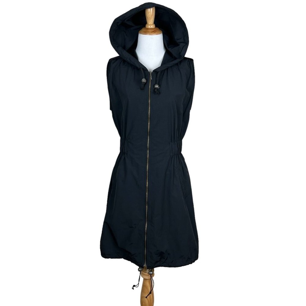Finley Dress Womens Small Black Jaqueline Hood Full Zip Cinched Waist Sleeveless